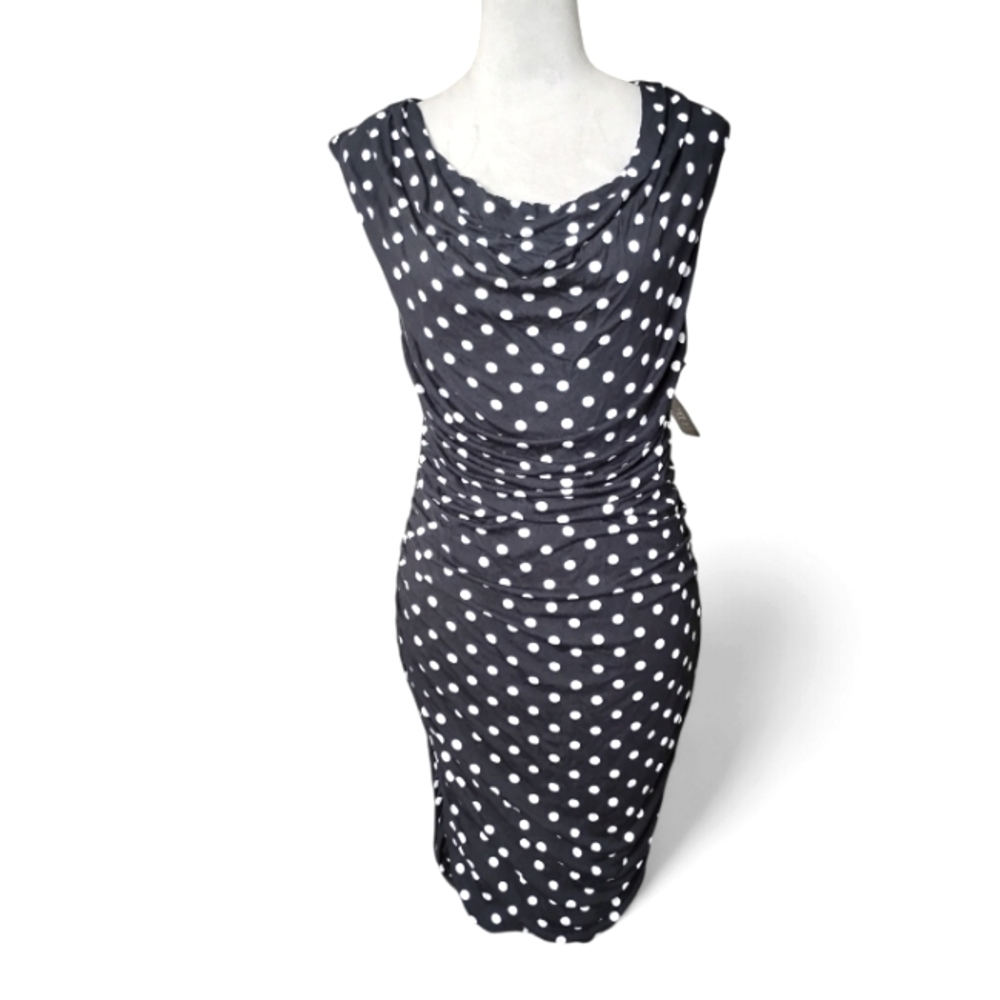 INC International Concepts Navy and White Polka Dot Mini Dress